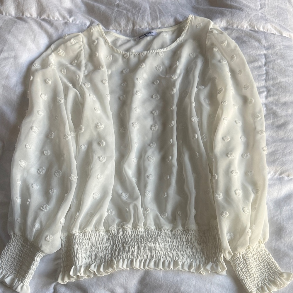 Chic Ivory Women's Blouse with Textured Details